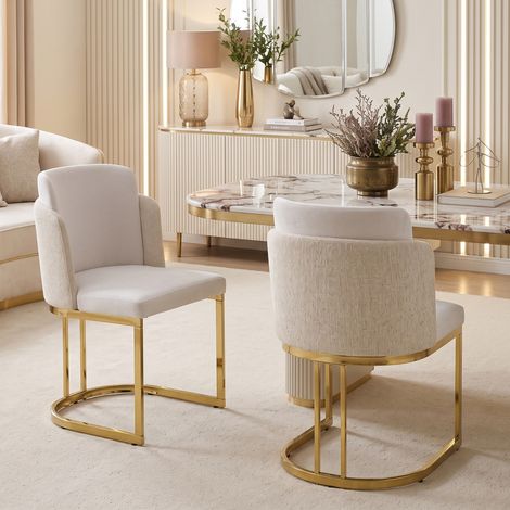 2 sillas de comedor, cómodas y transpirables, adecuadas para restaurantes, salas de estar, cafeterías y otros lugares, estilo moderno, patas de silla galvanizadas en color dorado, tela de chenilla, be (1/5)