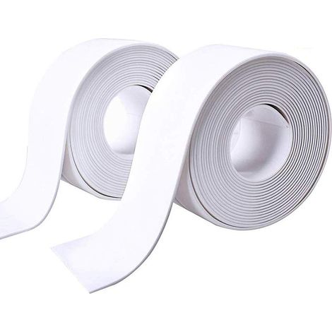 2 rollos de cinta de calafateo autoadhesiva para baño y cocina, impermeable y resistente al moho (38 cm x 3,2 m)
