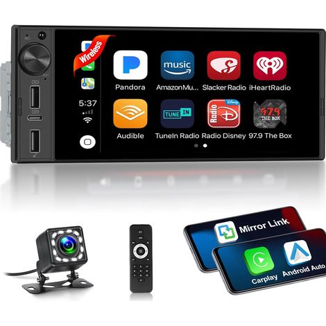 Autoradio 1 DIN avec Radio HD Tactile 6 Pouces, Bluetooth 5.2, FM, Double USB (1/5)