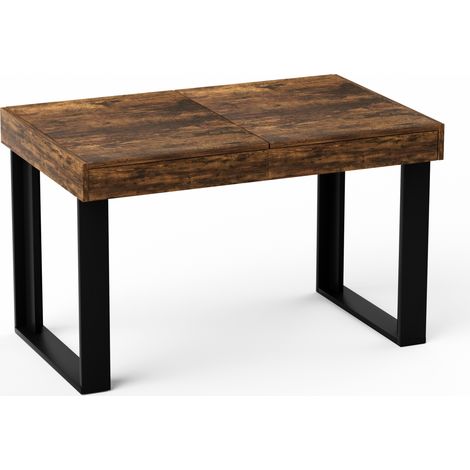 Table à manger extensible 120-160 cm en bois style rétro industriel, capacité 8 personnes, pieds noirs robustes (1/5)