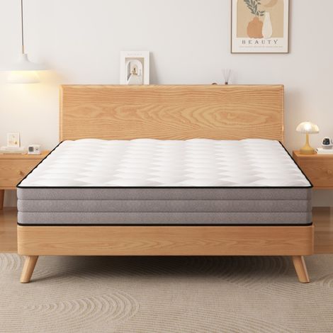 Matelas 180x200 H3 ressorts ensachés 7 zones - 1000 ressorts - Housse Lyocell - Qualité supérieure certifiée Oeko-Tex - Blanc + Gris (1/5)