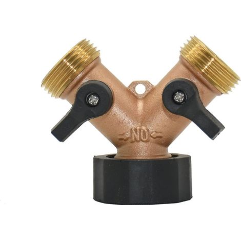 2-Wege Y-Verteiler, Doppel-Waschmaschinen-Wasserhahn, 3/4 Zoll aus robustem Messing, Schlauchanschluss mit 2-Wege-Absperrhahn, für Sanitär, Doppel-Waschmaschinen-Wasserhahn, Garten (1/5)