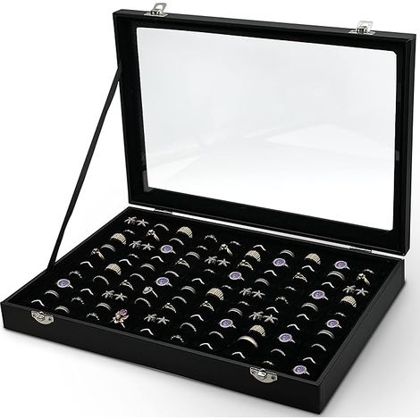 Boîte de rangement pour 100 bagues en cuir - avec couvercle transparent - résistant à la poussière et aux rayures - gain de place (1/5)