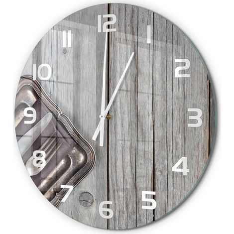 Horloge Murale Ronde Sans Tic-Tac en Verre Moderne Chambre Bureau Couverts sur des planches fi 60 cm (1/5)
