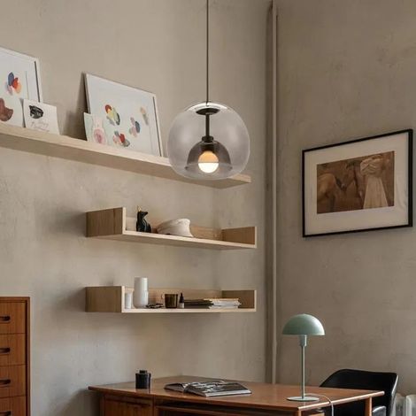 Lustre Moderne Salon,Lampe de Plafond Industriel Abat-jour en Verre Design Base Concave E27 Luminaire Retro pour Chambre Cafes (1/5)