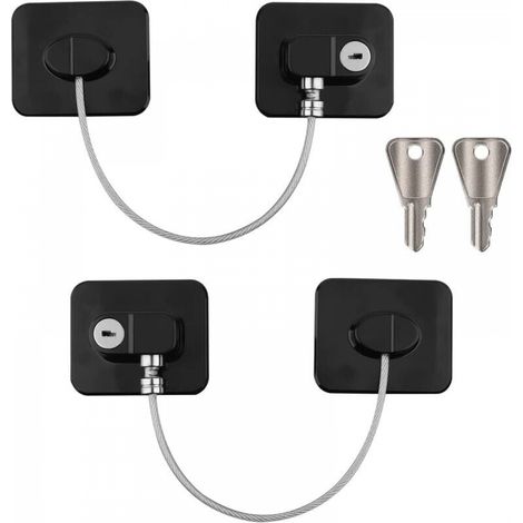 Noir 2 PCS Securite Fenetre Enfant, Entrebailleur Fenetre PVC Sans Percer Serrure Forte Adhsive Cable Bloc Fenetre Avec Cl, pour Rfrigrateur Portes et Tiroirs Fentres Securite Enfant (1/5)