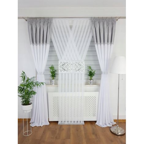 Rideau prêt à poser, ensemble décoratif avec panneau - gris (1/5)