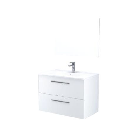 ONDEE ZEN - Meuble de salle de bain à poser ARUBA - 80cm - Blanc - Laqué - Livré en kit (1/10)