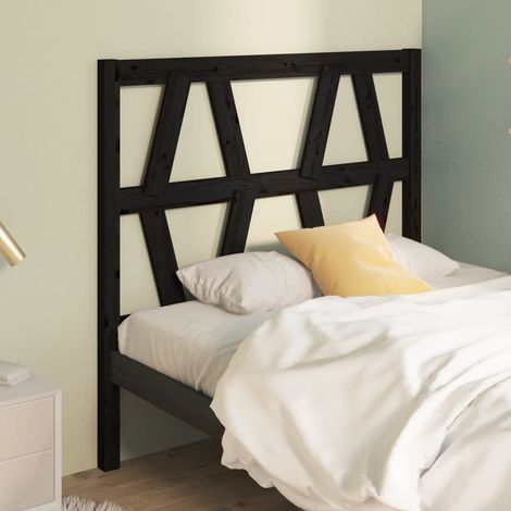 Bed Headboard Black Solid pinewood Medium Decorative Inlays vidaXL (1/5)