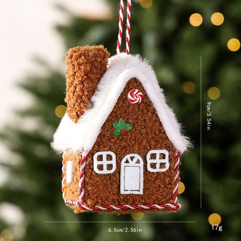 Ornement suspendu maison pain d'épices en tissu 9 cm, décoration de sapin de Noël effet moelleux (1/4)