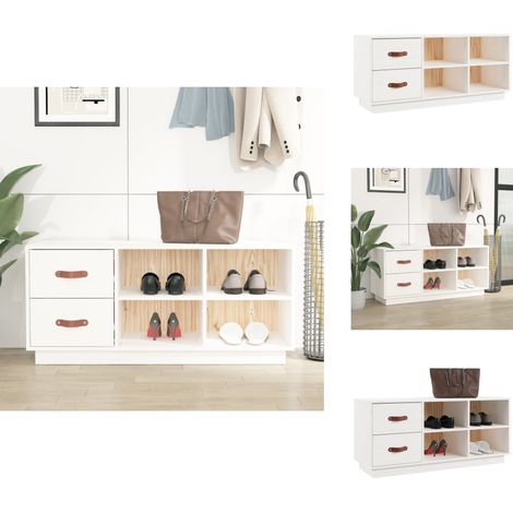 Schuhbank Weiß 100x34x45 cm Massivholz Kiefer - Holz Schuhbank - Kiefernholzmöbel - Schuhschrank Weiß - Garderobe - Einbauschrank (1/5)