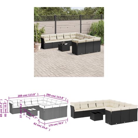 12-tlg. Garten-Sofagarnitur mit Kissen Schwarz Poly Rattan - Gartenmöbel Set - PE-Rattan Möbel - Outdoor Sofa - Esstisch - Lounge Set - Home & Living (1/3)