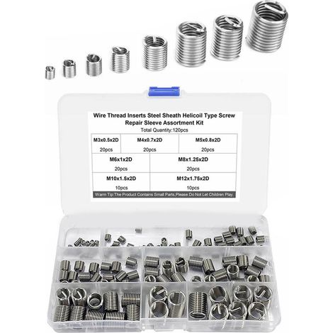 Gewindeeinsätze M3 M4 M5 M6 M8 M10 M12, Packung mit 120 Stück, Edelstahl, schlagfest, robuste Gewindeeinsätze (1/5)