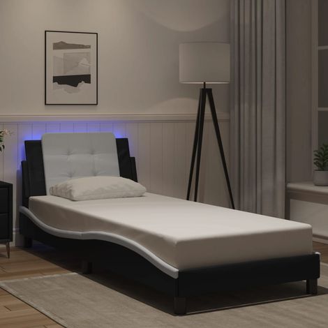 Cadre de lit 80 x 200 cm avec LED, similicuir noir et blanc, sommier à lattes, sans matelas - PANGIVO (1/5)