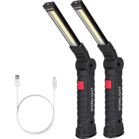 Lampe de Travail - Rechargeable - COB - 5 Modes - Base Magnétique - Lumière Blanche/Rouge (1/4)