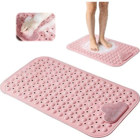 Tappetino antiscivolo per doccia con ventose per un piacevole massaggio, lavabile in lavatrice, resistente a muffa e umidità, per cucina/bagno, 40 x 70 cm, rosa (1/5)