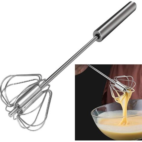 Batteur à œufs presse à main - fouet à œufs en acier inoxydable - mousseur à lait - mélangeur rotatif pour fouetter, battre et remuer (1/5)