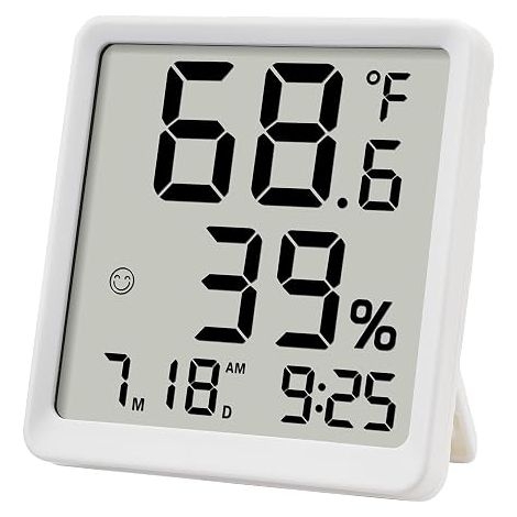 Hygromètre d'Intérieur et Thermomètre pour la Maison, Appareil Numérique Mesurant la Température et L'humidité avec Indicateur de Confort, Horloge, Calendrier, Thermomètre de Bureau (Blanc) (1/5)