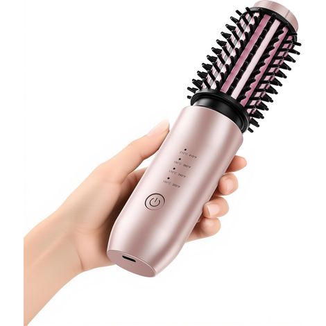 Brosse à friser sans fil - 38mm (1,5 pouce), Mini modèle de voyage, 200 millions d'ions négatifs, Brosse ronde chauffante portable rechargeable, Pour boucles, rafraîchissement, défrisage et stylage