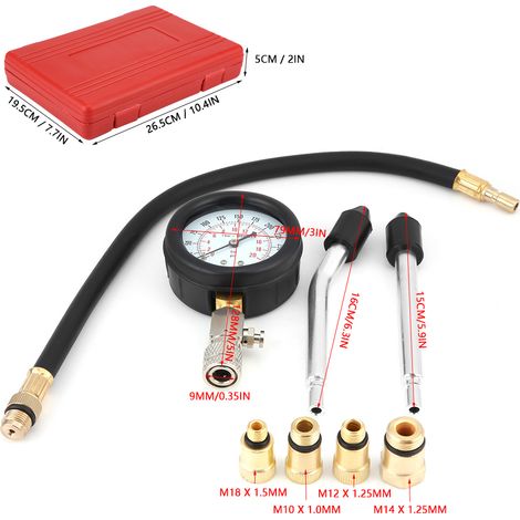 Kit 8 pièces Testeur de Compression Moteur Essence Cylindre Jauge Manomètre pour Auto Moto Voiture Outil Diagnostic (1/5)