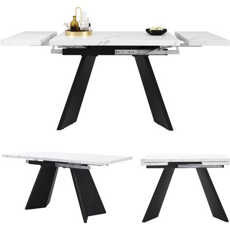 CAIziTable à manger télescopique (99-159×74cm), table à manger extensible, table de cuisine gain de place, large surface de travail, design flexible, pour bureau à domicile et salon, plateau blanc ave (1/5)
