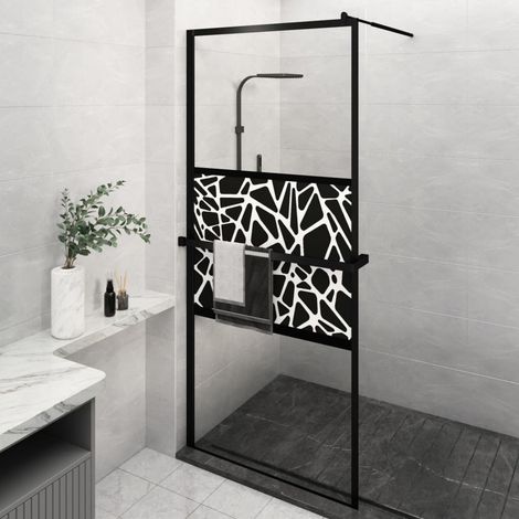 Walk-in Shower Wall with Shelf Black 90x195 cm ESG Glass&Aluminium vidaXL (1/5)