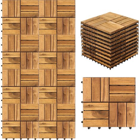 Randaco 44STK Holzfliese Akazie 30 x 30 cm Terrassenplatten Klicksystem Außen Klickfliesen Balkon Terrassenfliesen Holz,wetterfest rutschfest