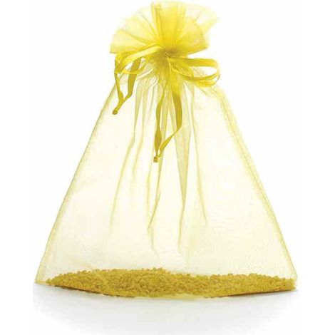 Sacchetti in organza giallo limone con tirante di chiusura ideale per confezionare in maniera pratica, set da 30 pezzi, cm23x30H (al tirante 24,5)