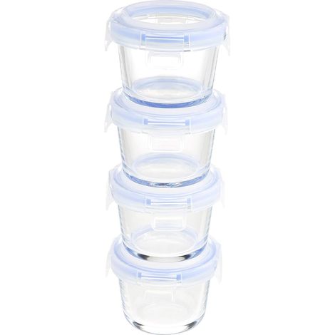 Amazon Basics ABL001 glass container, 120 ml, clear with blue lids, set of 4
