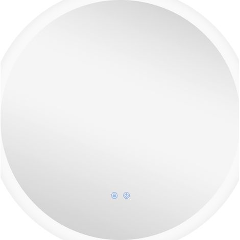 Miroir rond LED 70x70 cm avec antibuée, 3 couleurs et mémoire, accessoire salle de bain design sobre pour maquillage pratique et moderne