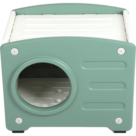 Niche d'extérieur pour chat polyvalente toutes saisons, abri fermé, résistant à la pluie, aux intempéries, grand espace, abri en plastique pour petits chiens et chats, vert (1/5)