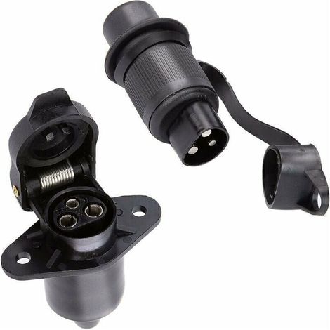3-pin male and 3-pin female agricultural plug, 12V. 3-pin connector for agricultural vehicles, tractors, and trailers. Double 3-pin trailer plug with waterproof cap. (1/5)