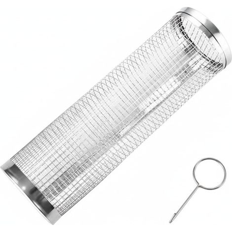 Drehbarer Grillkorb, Edelstahlzylinder mit Holzgriff für gleichmäßiges Garen (1 Stück) (1/5)