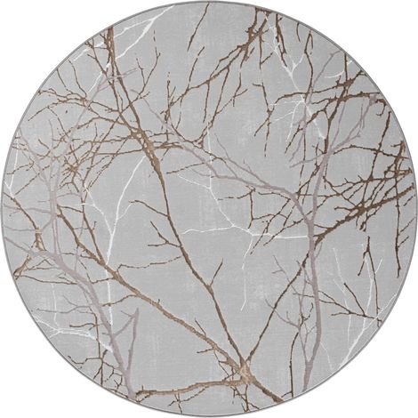 FLOORNOVO Hochflor Teppich rund Blattmuster - Ø 200 cm - Besonders Weicher Teppich Wohnzimmer & Badezimmerteppich - Pflegeleicht - vielseitig einsetzbar im Innenbereich (1/2)