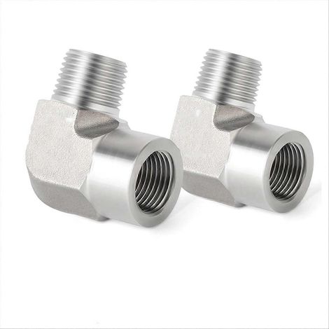 2 Edelstahl-90°-Winkelstücke, 1/4"-NPT-Außengewinde auf 1/4"-NPT-Innengewinde-Anschluss (1/5)