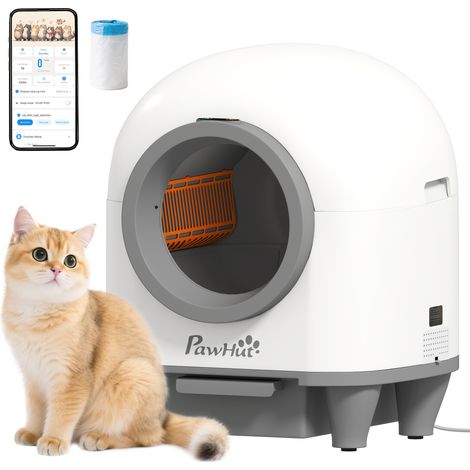 Litière Automatique pour Chat 1-5 kg avec Compartiment à Parfum et Sachets, en PP, 55,5 x 51 x 58,5 cm, Blanc et Gris