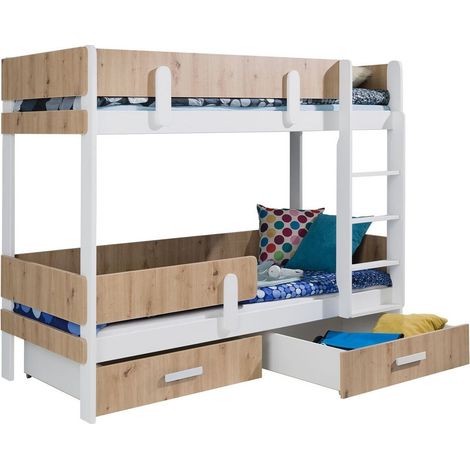 Litera Henderson 144, Blanco + Roble Artisan, De dos pisos, 90x200, Madera, Aglomerado laminado, Somieres, 103x208x156cm