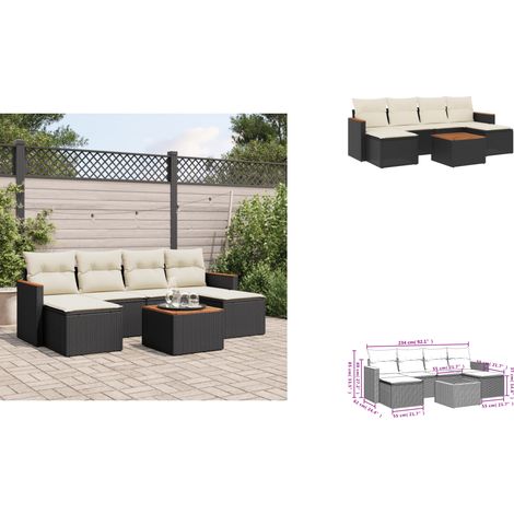 7-tlg. Garten-Sofagarnitur mit Kissen Schwarz Poly Rattan - Gartenmöbel Set - PE-Rattan Möbel - Outdoor Sofa - Esstisch - Lounge Set (1/3)