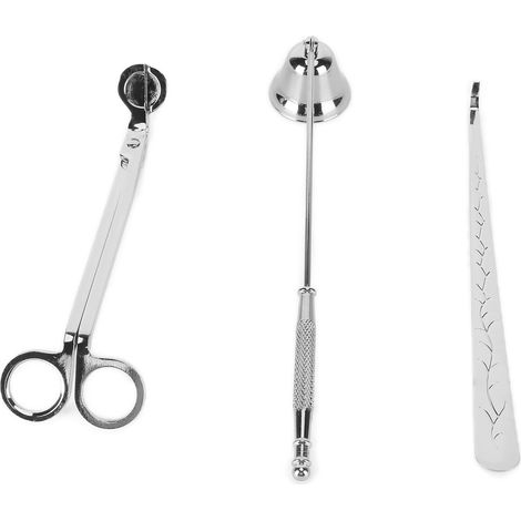 3-teiliges Kerzenzubehör-Set: Dochtschneider, Dochtlöscher, Dochtlöffel, Geschenkartikel, Silber (1/5)