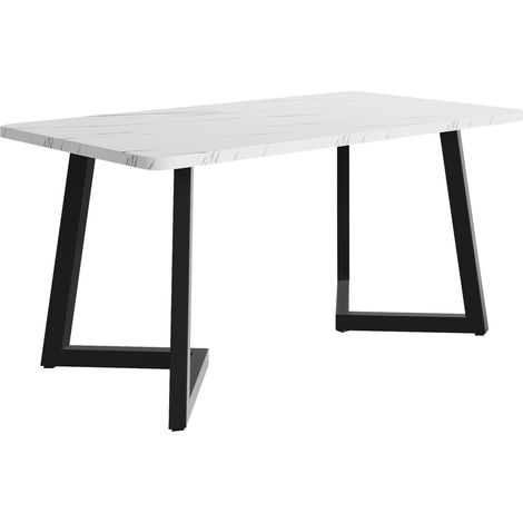 Mesa de comedor rectangular 117 x 68 cm con efecto mármol, MDF y patas metálicas negras (1/5)