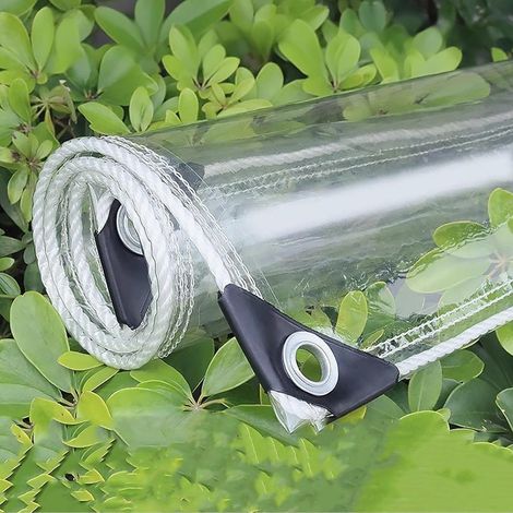 (Couleur : Clair, Taille : 1.8x2m/5.9x6.5ft) Bâche Transparente Imperméable, Bâche en Plastique avec œIllets, Rideaux Imperméables Exterieur Couverture pour Jardins Terrasses Balcons Pergola