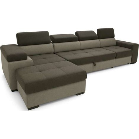 Domo Mea Divano Letto Angolare Antonello Marrone Beige con 2 Pouf - Contenitore