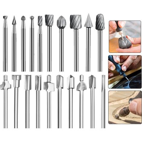 HSS-Fräser, 20 Stück, 3 mm, 1/8 Zoll, Hochgeschwindigkeitsstahl-Fräser, Holzbearbeitungs-Fräser, Zubehör-Set für Rotations-Multitool für Dremel Foredom Proxxon Rotationswerkzeug