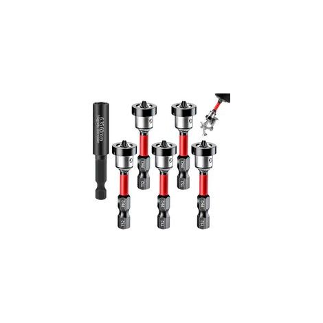 Lot de 6 Embouts Visseuse PH2 Magnétiques, 1/4" Tige Hexagonale Porte-embouts Cloison Sèche avec Butée de Profondeur, Embout Tournevis à Positionnement, pour Perceuses, Visseuses