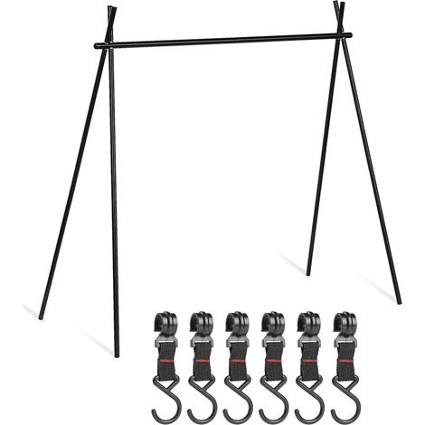 Étagère de Rangement Extérieure Pliable en Alliage d'Aluminium avec 6 Crochets Noir - Support Triangle pour Camping (1/5)