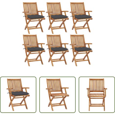 Klappbare Gartenstühle - Klappbare Gartenstühle mit Kissen 6 Stk. Massivholz Teak (1/5)