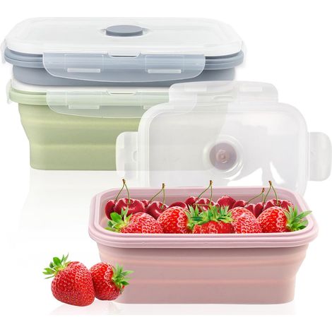 Boîte à lunch pliable en 3 pièces avec couvercle, boîte de rangement alimentaire silicone, pratique pour le transport de repas