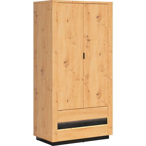 Armario 2 puertas 2 cajones con LED Glenn Madera y Negro (1/4)