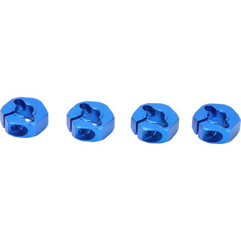 Lot de 4 adaptateurs de moyeux hexagonaux de 12 mm avec vis et goupilles, pièces de rechange pour voitures RC 1/10 (bleu). (1/5)