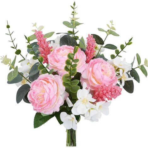Lot de 2 bouquets de pivoines bleues artificielles en soie, mélange d'hortensias artificiels (bleus) (1/5)